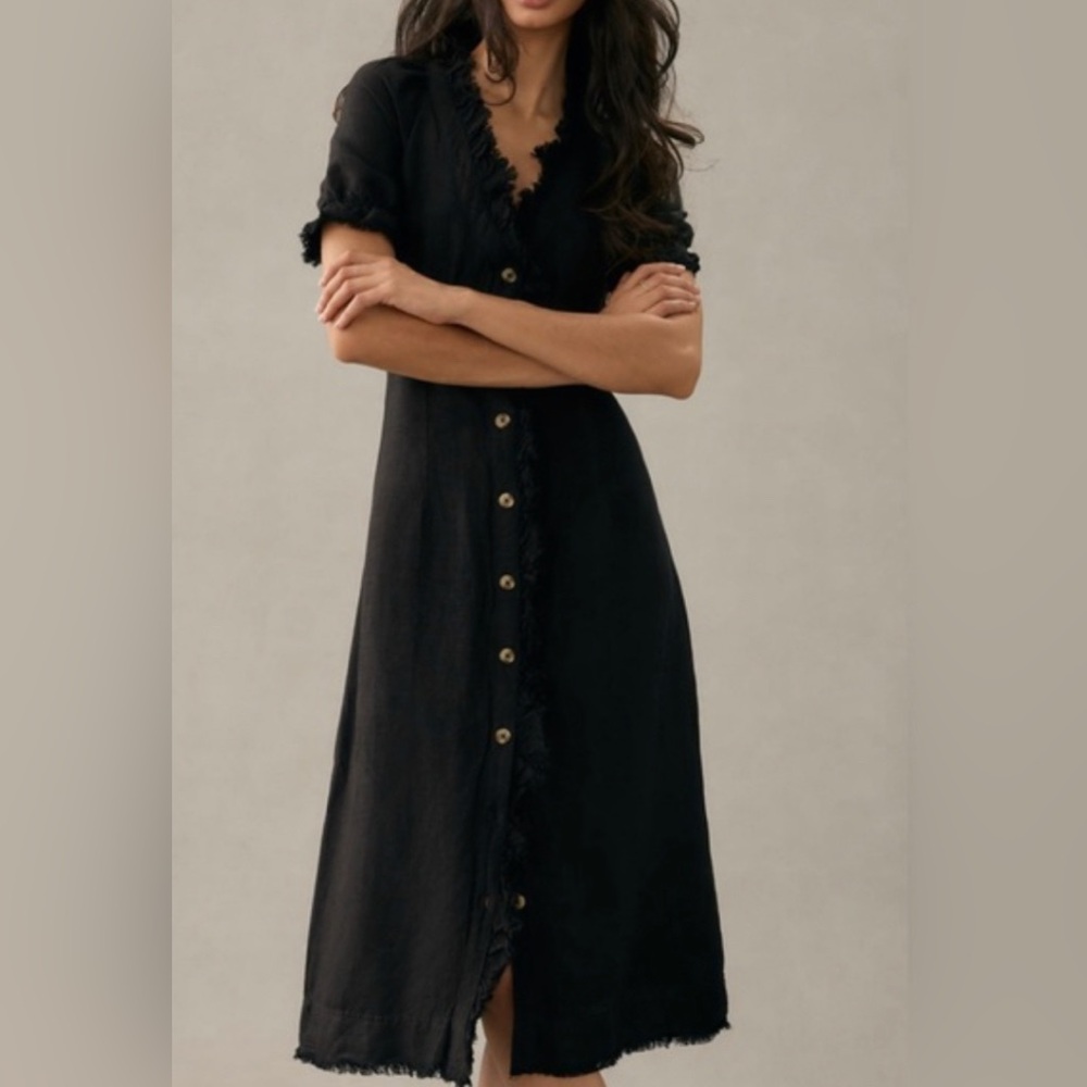 Pilcro Anthropologie Linen Black Midi Dress